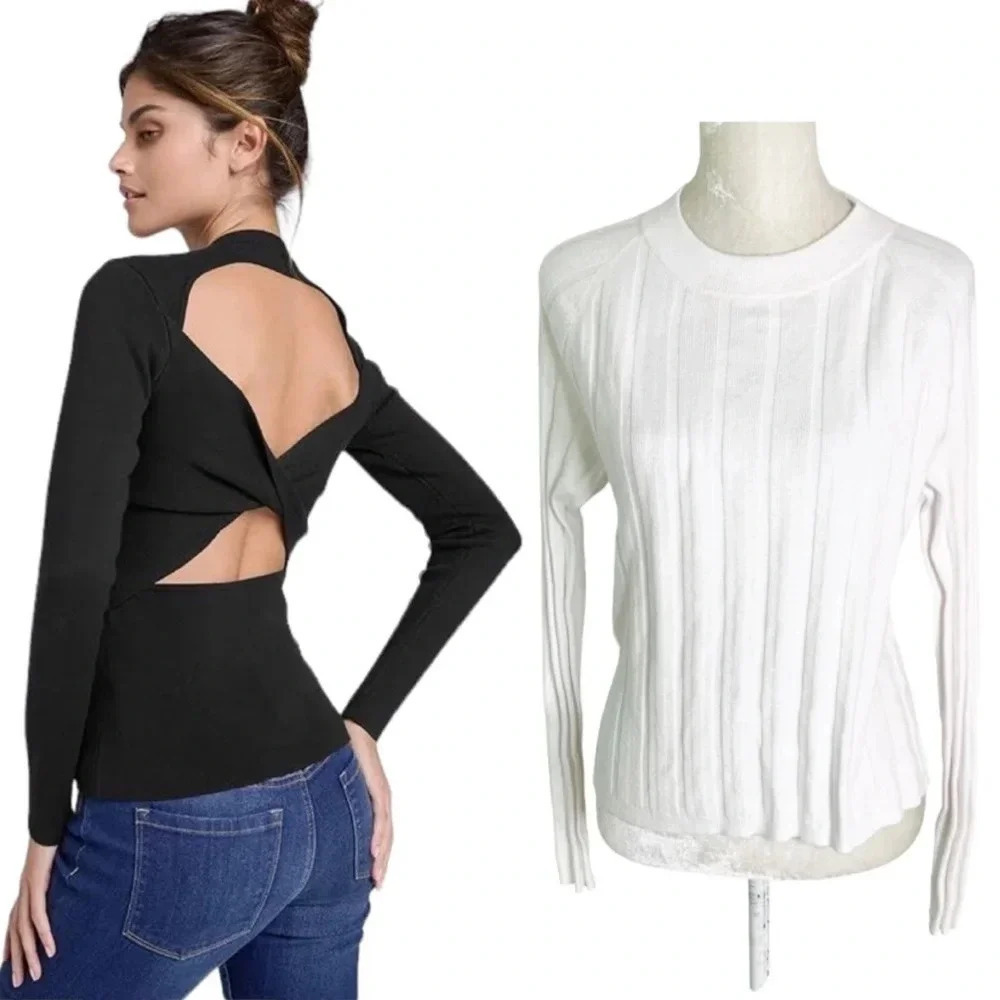 NEW Nordstrom Halogen Twist Open Back Ribbed Sweater White Size L